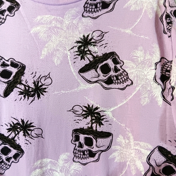 WXYZ Mens Large Graphic T-Shirt Purple Lavender Skulls Palm Tree - Picture 4 of 7